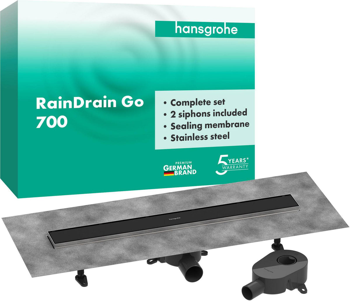 HANSGROHE RainDrain Go Duschrinne 700 mm Komplettset rückseitig befliesbar