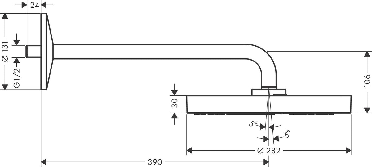 AXOR ONE 280 1jet Kopfbrause mit Brausearm, chrom – PowderRain & Rain, 280 mm, Antikalk