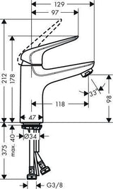 HANSGROHE Novus Einhebel-Waschtischmischer 100 CoolStart mit Push-Open Ablaufgarnitur chrom