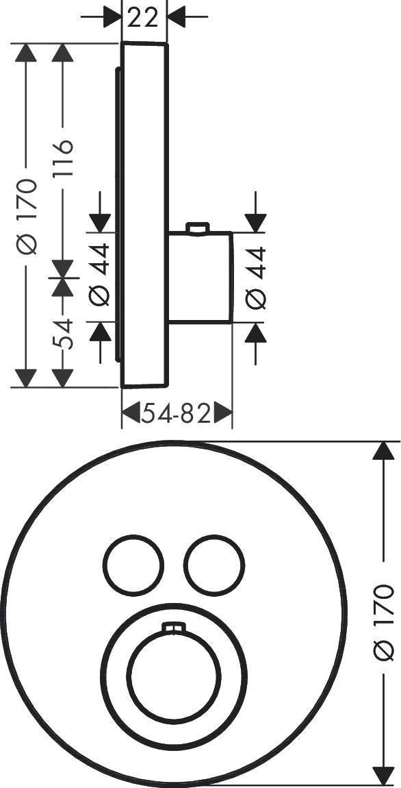AXOR ShowerSelect Round Thermostat für 2 Verbraucher – Chrom, wandmontiert