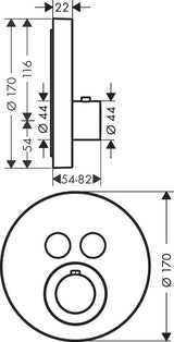 AXOR ShowerSelect Round Thermostat für 2 Verbraucher – Chrom, wandmontiert