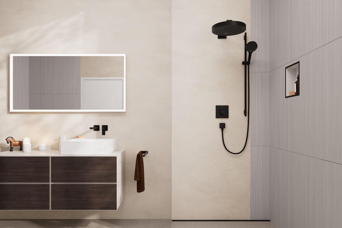 HANSGROHE XtraStoris Individual Wandnische mattweiß 300x150x100 mm mit Designrahmen – Edelstahl V2A