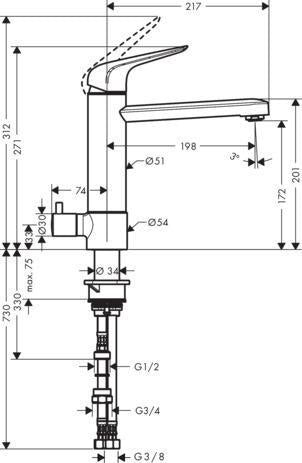 HANSGROHE HG Spültischmischer 180 Schwenkauslauf mit Geräteabsperrventil M424-H180 chrom
