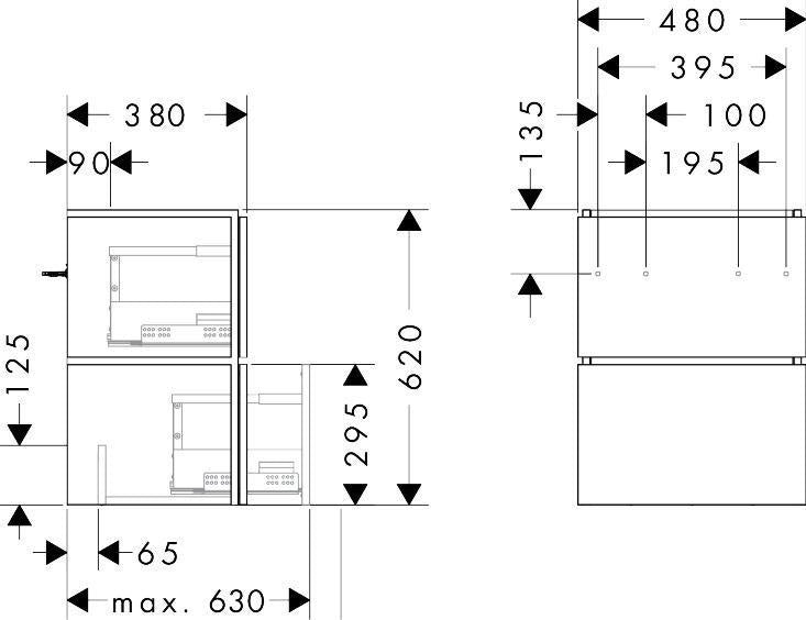 HANSGROHE Xilesa E Waschtischunterschrank 480x380mm mit 2 Schubkästen und SoftClose