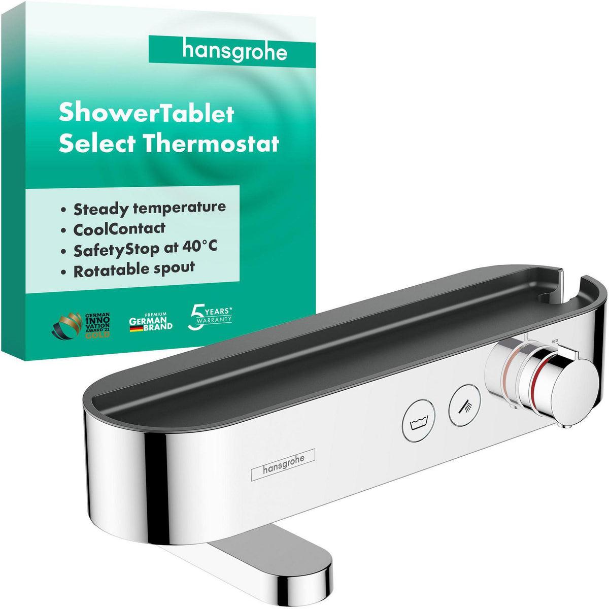HANSGROHE ShowerTablet Select 400 Wannenthermostat Aufputz DN 15 Chrom mit schwenkbarem Wannenauslauf