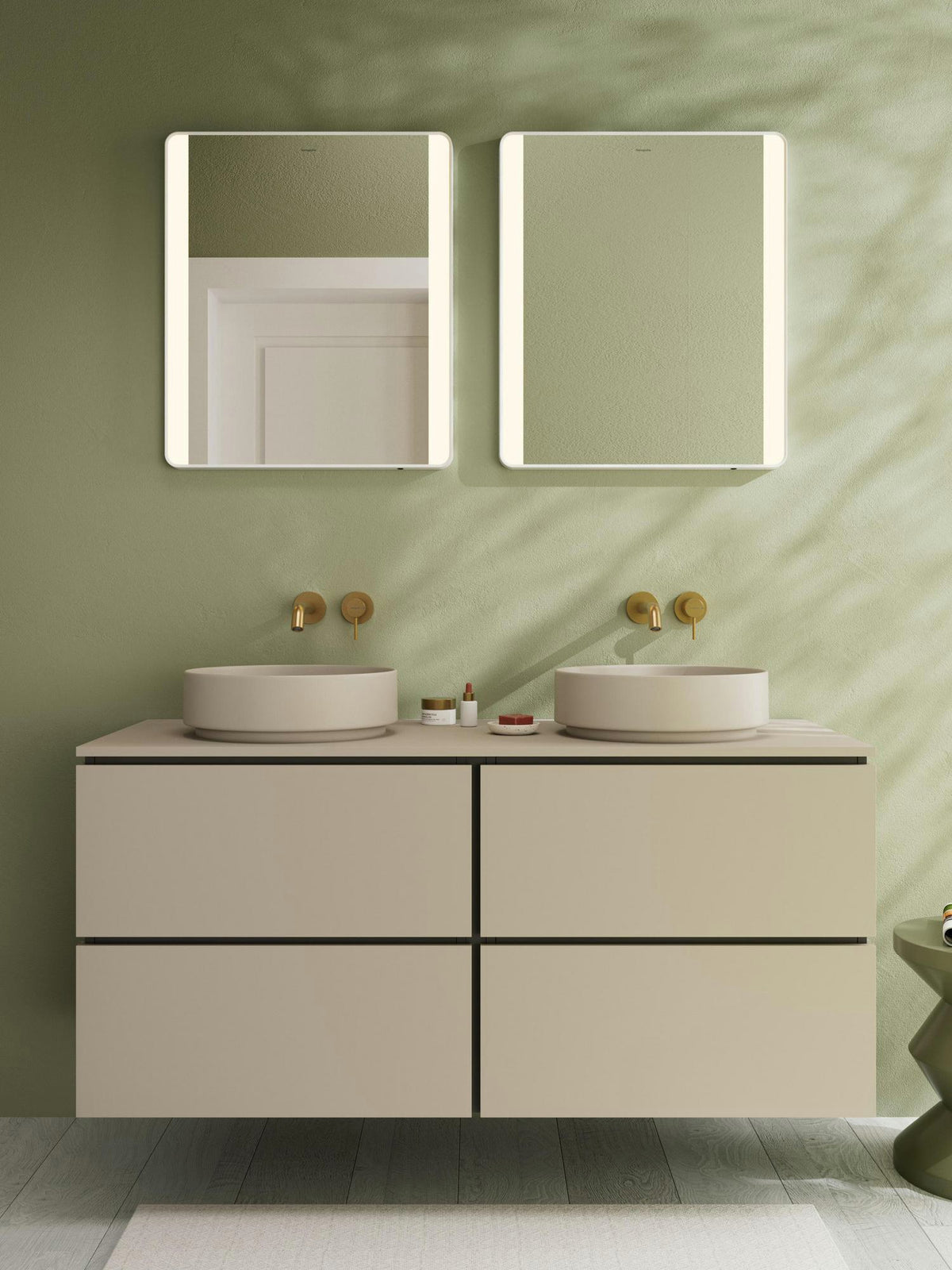 HANSGROHE Xilesa E Konsole 1375 mm Eiche mit 2 Ausschnitten für Aufsatzwaschtische