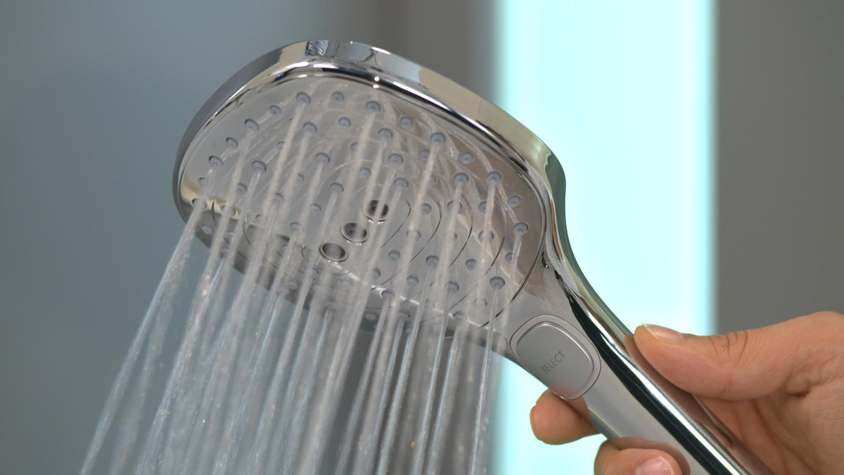 Handbrause RAINDANCE SELECT E 120 3jet von HANSGROHE – 3 Strahlarten, EcoSmart, QuickClean
