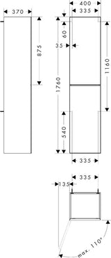 HANSGROHE Hochschrank Xevolos E 1160 mm mit PushOpen, Eiche dunkel/Weiß, grifflos