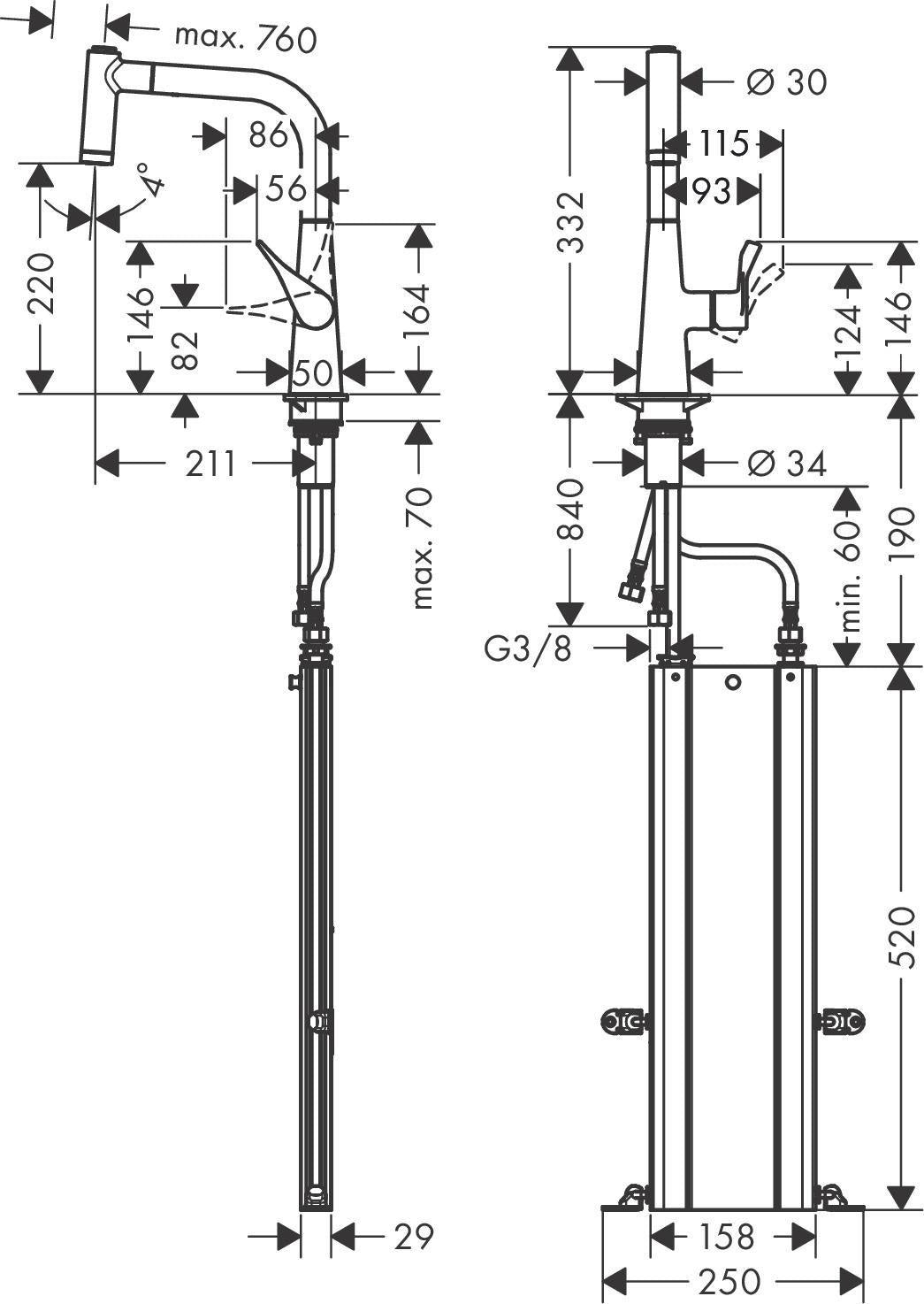 HANSGROHE Metris M71 Einhebel-Küchenmischer 220 mit sBox und Ausziehbrause, Chrom