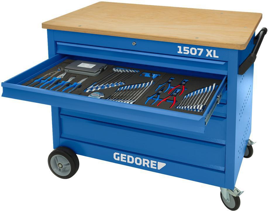 GEDORE Rollwerkbank 1507 XL mit 6 Schubladen, 308-tlg. Werkzeug und 1000 kg Tragkraft