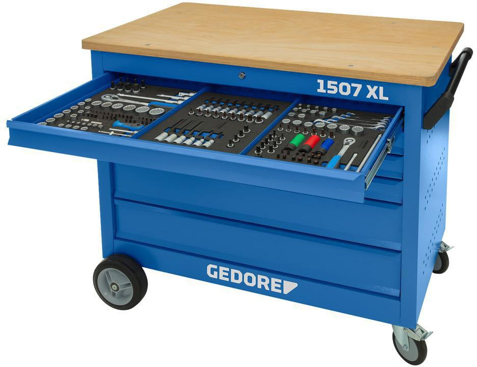 GEDORE Rollwerkbank 1507 XL mit 6 Schubladen, 308-tlg. Werkzeug und 1000 kg Tragkraft