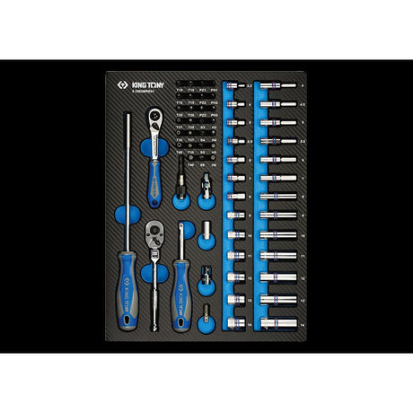KING TONY Profi-Werkzeuge - 1/4" Steckschlüssel-Set, metrisch, EVAWAVE, mit Zubehör- 62 tlg. 92562MRE