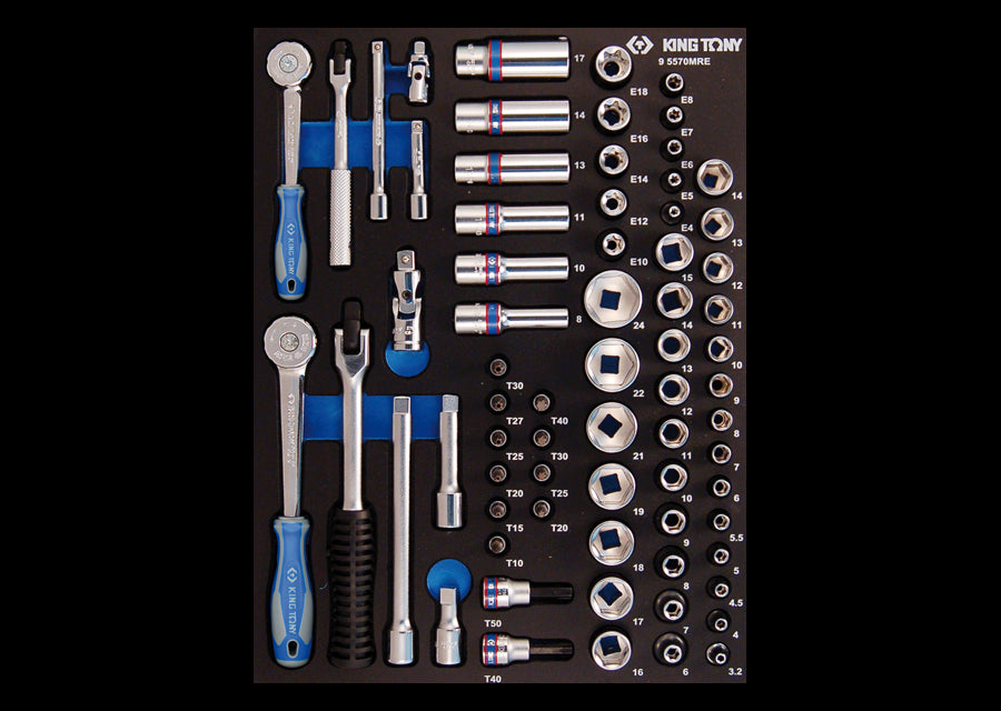 KING TONY Profi-Werkzeuge - 1/4"+ 3/8" Steckschlüssel-Set, metrisch, EVAWAVE - 70 tlg. 95570MRE