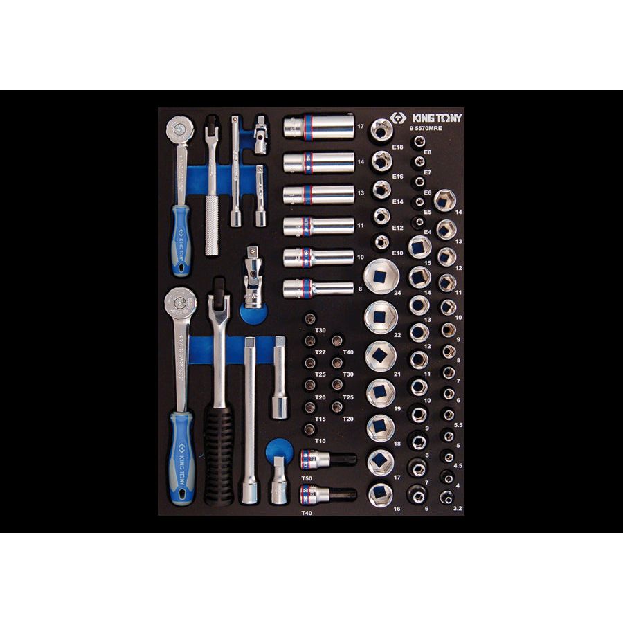 KING TONY Profi-Werkzeuge - 1/4"+ 3/8" Steckschlüssel-Set, metrisch, EVAWAVE - 70 tlg. 95570MRE