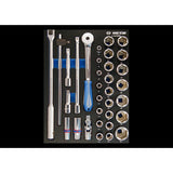 KING TONY Profi-Werkzeuge - 1/2" Steckschlüssel-Set, metrisch, EVAWAVE,  mit Zubehör - 33 tlg. 94333MRE