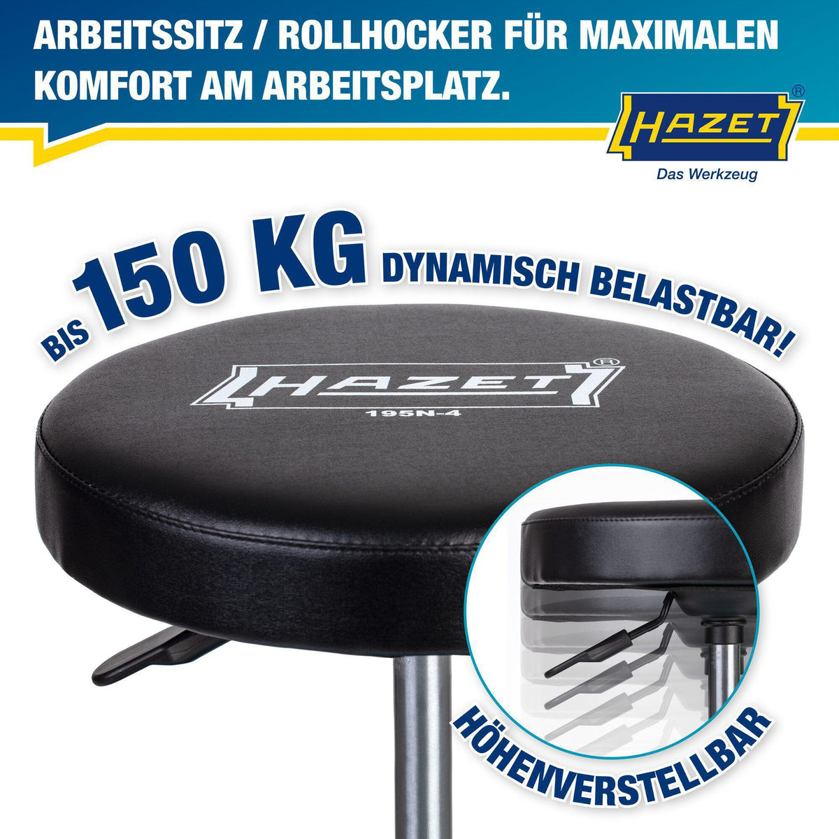 HAZET Drehhocker 195N-4 mit Vierkant-Rohrrahmen und Sitzhöhenverstellung 430-550 mm