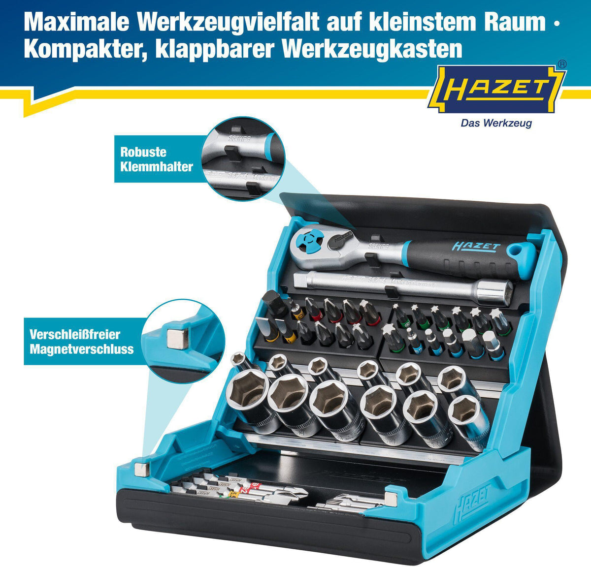HAZET Steckschlüssel- und Bitsortiment SmartCase 2200SC-2, 50-teilig, 1/4″