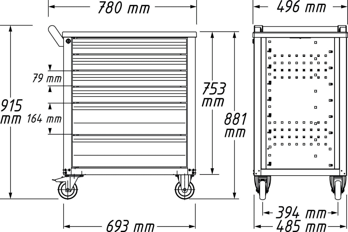 HAZET Werkzeugwagen 177-6, 780x498x915 mm, 6 Schubladen, Stahlblech, blau