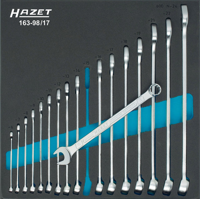 HAZET Werkzeugmodul 163-98/17 – 17-teiliger Ringmaulschlüssel-Satz, 344 x 342 x 35 mm