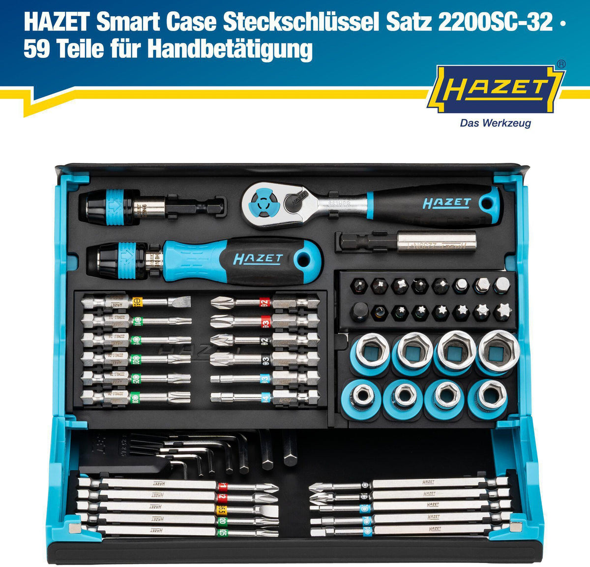 HAZET Bitsortiment SmartCase 2200SC-32, 59-teilig, Schlitz/PH/PZ/TX/Innensechskant
