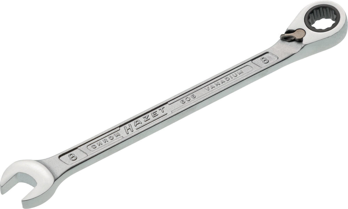 HAZET Maulringratschenschlüssel 606 SW 8 mm – umschaltbar, Ringseite 13° abgewinkelt, 60 Zähne