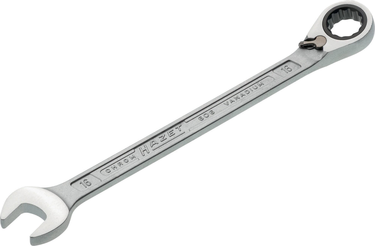 HAZET Maulringratschenschlüssel 606 SW 8 mm – umschaltbar, Ringseite 13° abgewinkelt, 60 Zähne