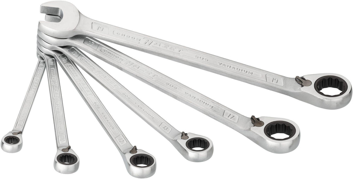HAZET Knarrenringmaulschlüssel-Satz 606N/12, 12-teilig, SW 8–19 mm, abgewinkelt, lang, schlank