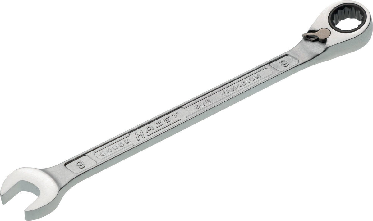 HAZET Maulringratschenschlüssel 606 SW 8 mm – umschaltbar, Ringseite 13° abgewinkelt, 60 Zähne