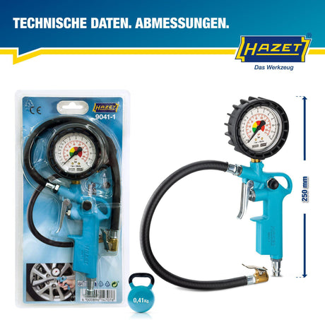 HAZET Druckluftreifenfüller 9041-1 – ungeeicht, mit Momentstecker, 12 bar, 400 mm Schlauch