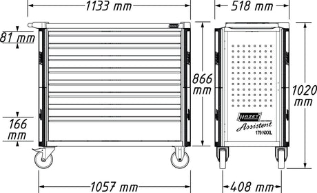 HAZET Werkzeugwagen 179NXXL-7/340 – 340-teilig, 7 Schubladen, 1000 kg, Stahlblech