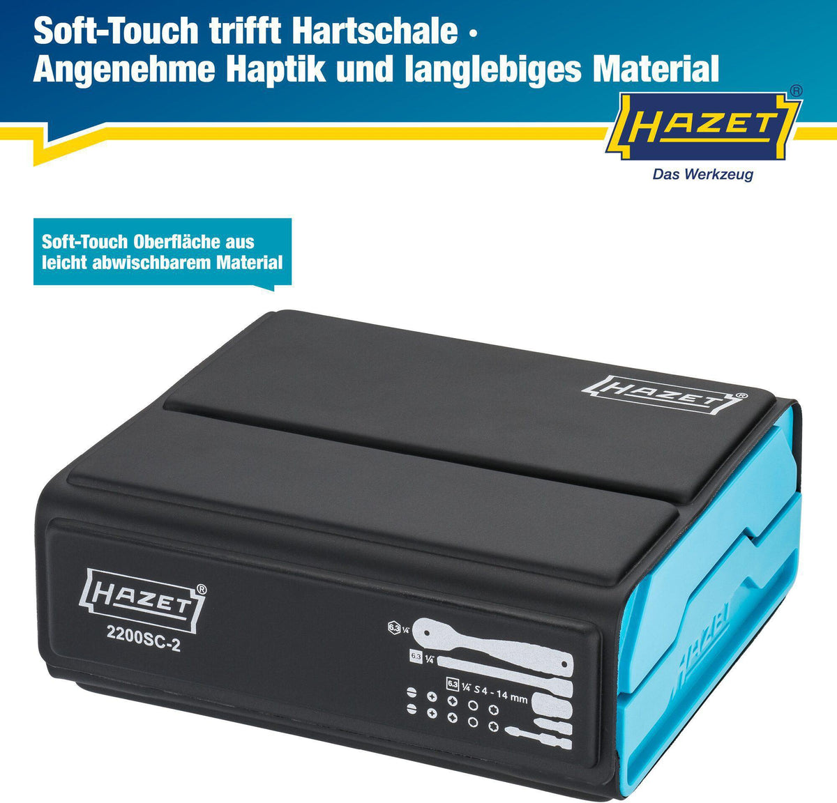 HAZET Steckschlüssel- und Bitsortiment SmartCase 2200SC-2, 50-teilig, 1/4″