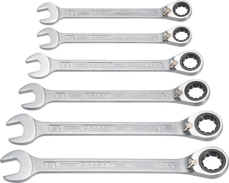 HAZET Knarrenringmaulschlüsselsatz 606/6-1, 6-teilig, SW 21-32 mm, abgewinkelt, 72 Zähne