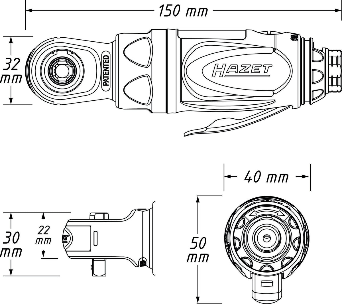 HAZET Druckluftratschenschrauber 9020P-2 Mini 6,3 mm (1/4″) 40 Nm – Kompakt & Leistungsstark