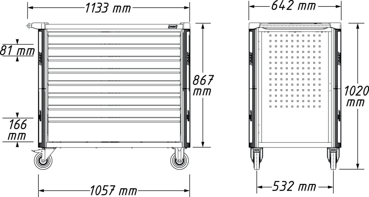 HAZET Werkzeugwagen 179NXXL-8D, 8 Schubladen, 1000 kg, Edelstahl-Arbeitsfläche