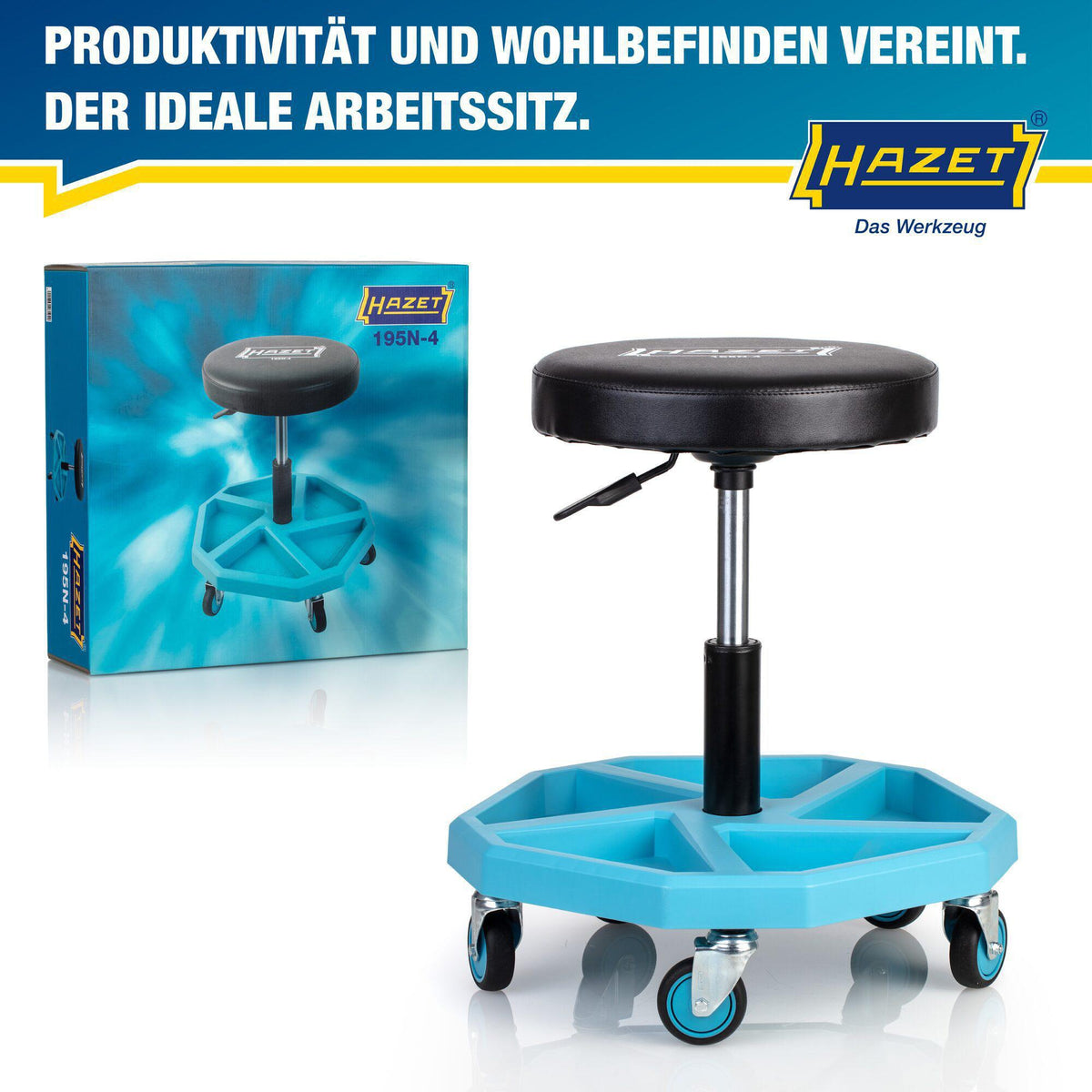 HAZET Drehhocker 195N-4 mit Vierkant-Rohrrahmen und Sitzhöhenverstellung 430-550 mm