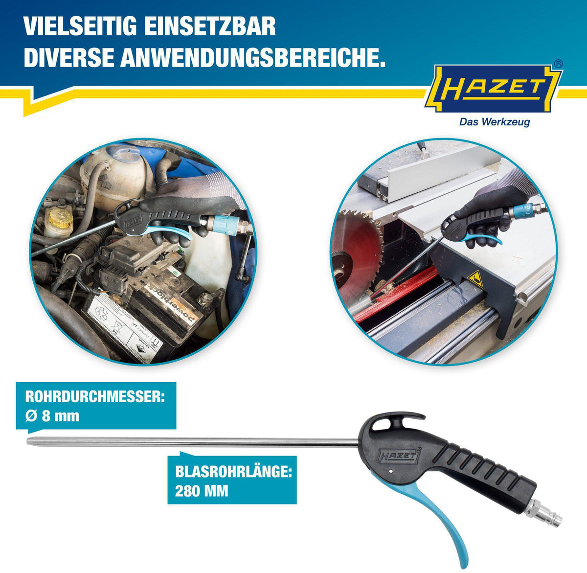 HAZET Druckluftausblaspistole 9040P-2 mit Kupplungsstecker DN 7,2 – 290 l/min