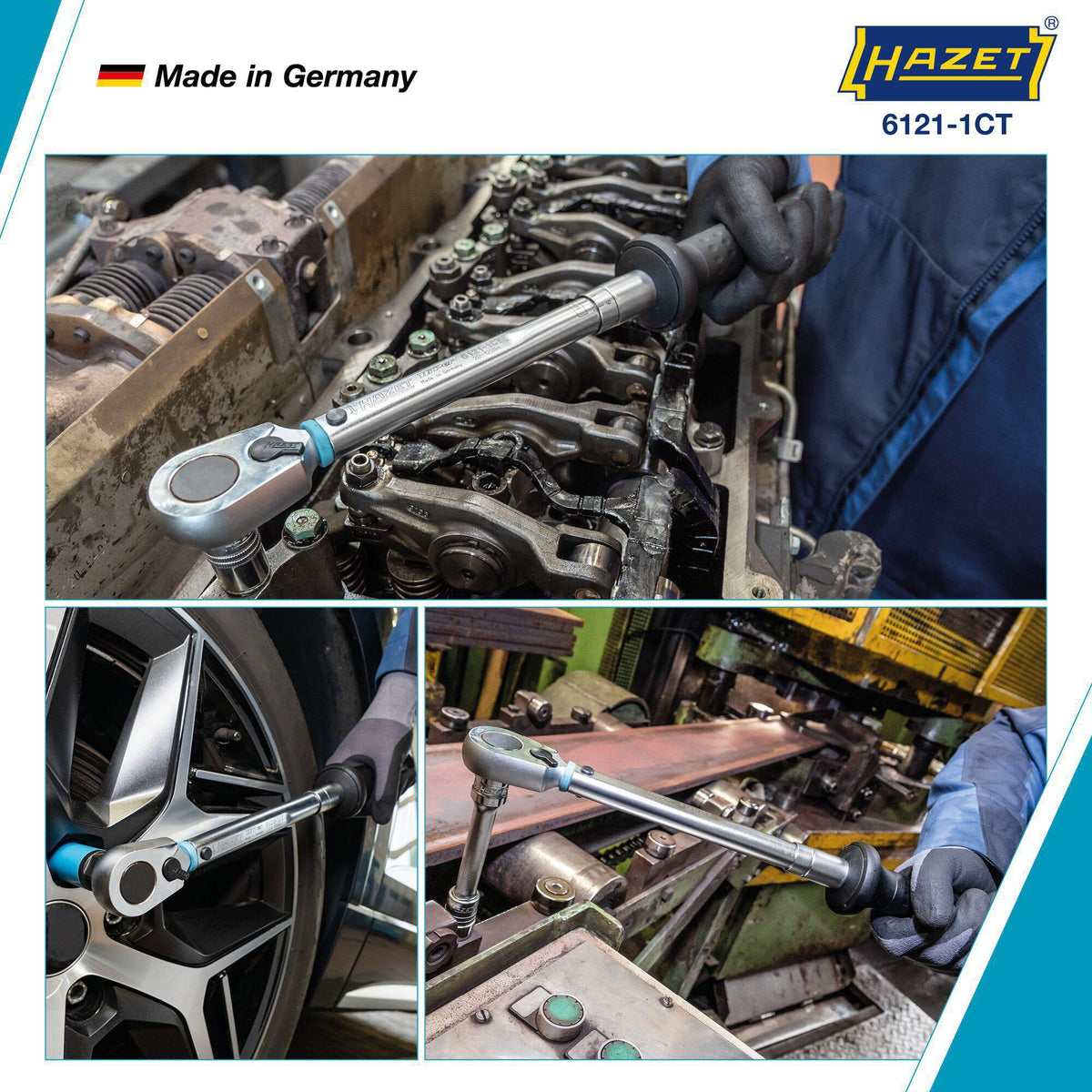HAZET Drehmomentschlüssel 6111-1CT 3/8 Zoll 20-120 Nm mit Umschaltknarre und Kalibrierschein