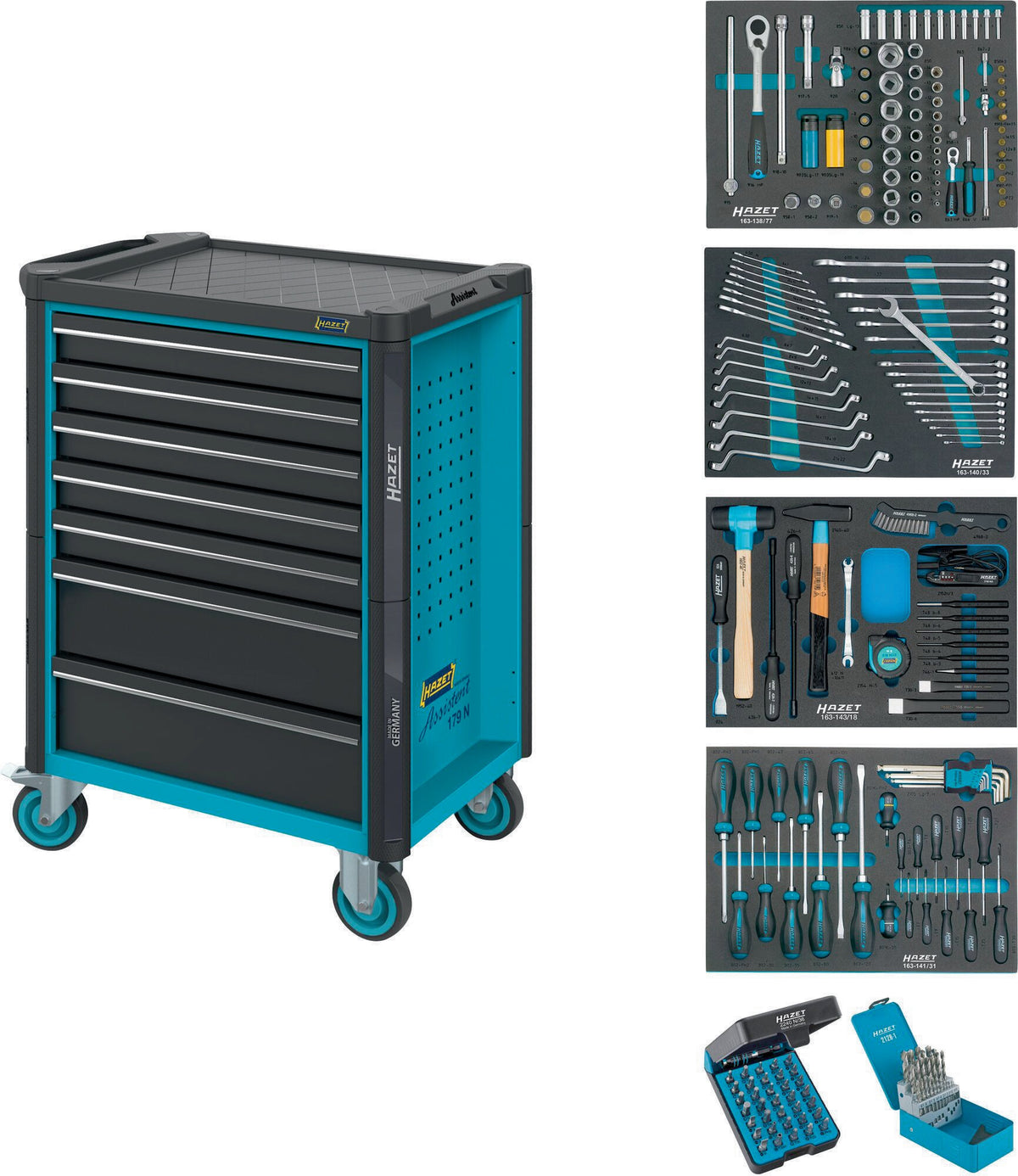 HAZET Werkzeugwagen 179N-7/220 – 7 Schubladen, 220-teilig, 540 kg, Stahlblech blau