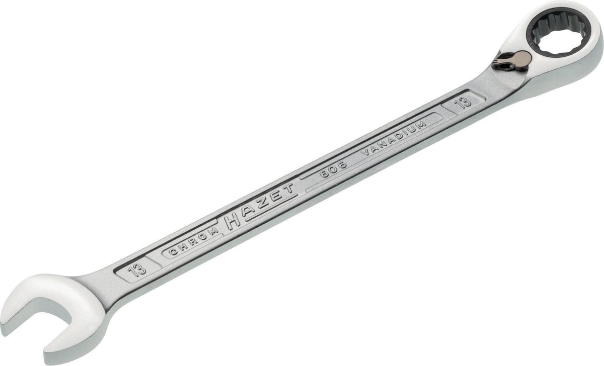 HAZET Maulringratschenschlüssel 606 SW 8 mm – umschaltbar, Ringseite 13° abgewinkelt, 60 Zähne