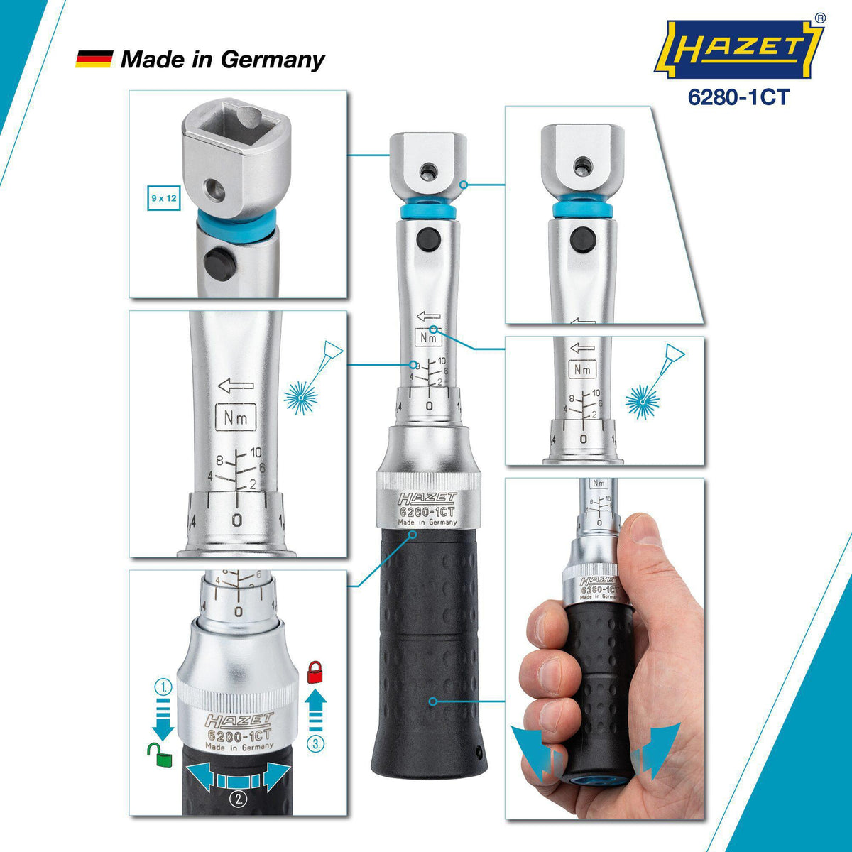 HAZET Drehmomentschlüssel 6280-1CT 2-10 Nm mit 9x12 mm Einsteckaufnahme