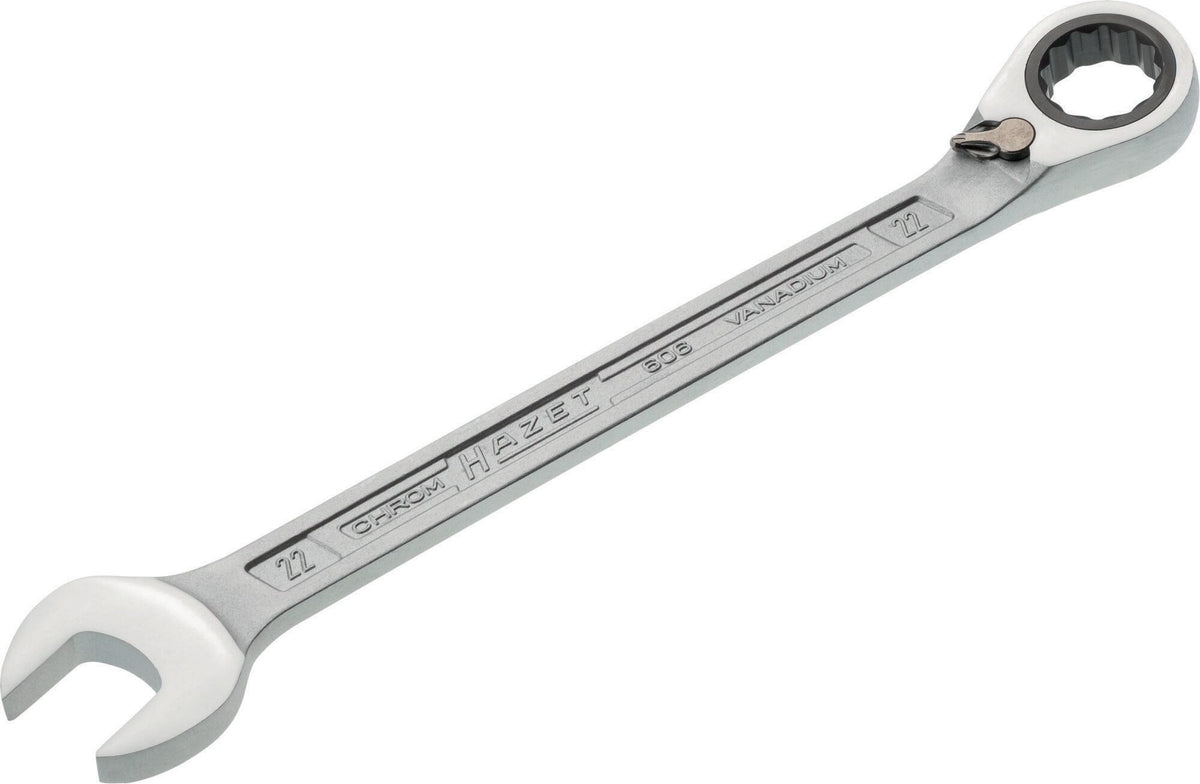 HAZET Maulringratschenschlüssel 606 SW 8 mm – umschaltbar, Ringseite 13° abgewinkelt, 60 Zähne