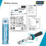 HAZET Drehmomentschlüssel 5107-3 CT 1/4 Zoll 1-9 Nm mit Umschaltknarre und Kalibrierschein