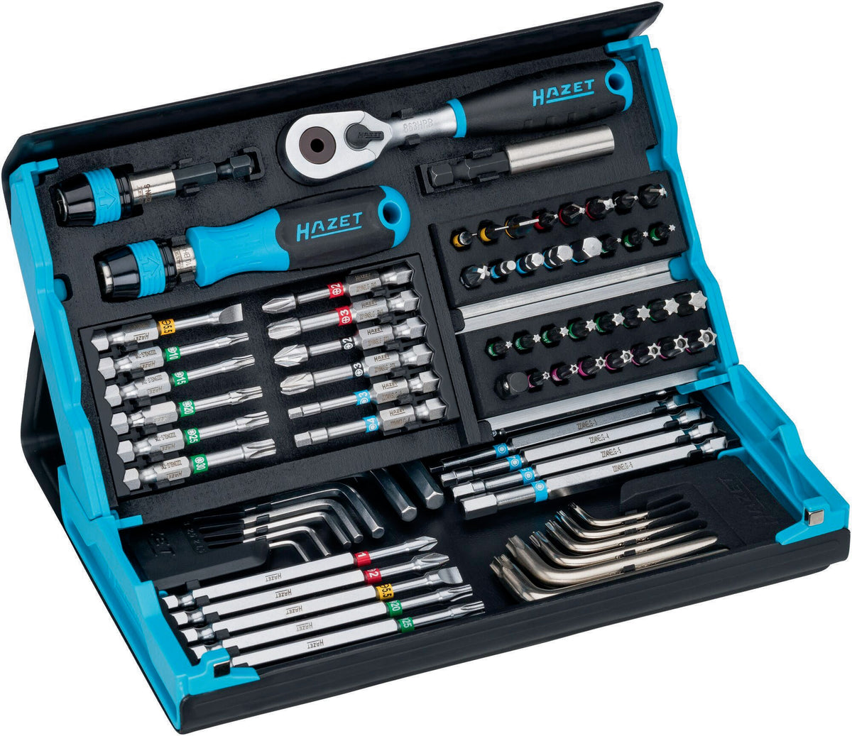 HAZET Bitsortiment SmartCase 2200SC-31, 73-teilig, Schlitz/PH/PZD/TX/Innen-6Kt. mit Farbcode