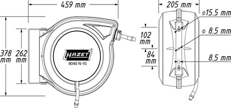 HAZET Druckluftschlauchtrommel 9040N-10 für Druckluft und Wasser, 15 m, automatisch