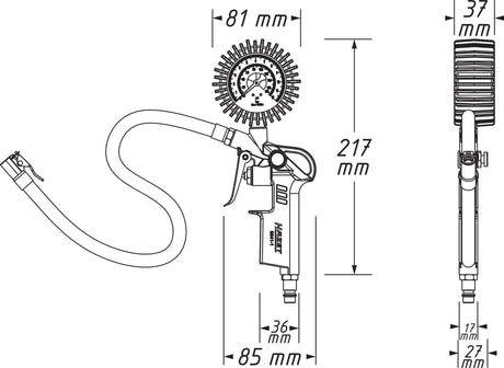 HAZET Druckluftreifenfüller 9041-1 – ungeeicht, mit Momentstecker, 12 bar, 400 mm Schlauch
