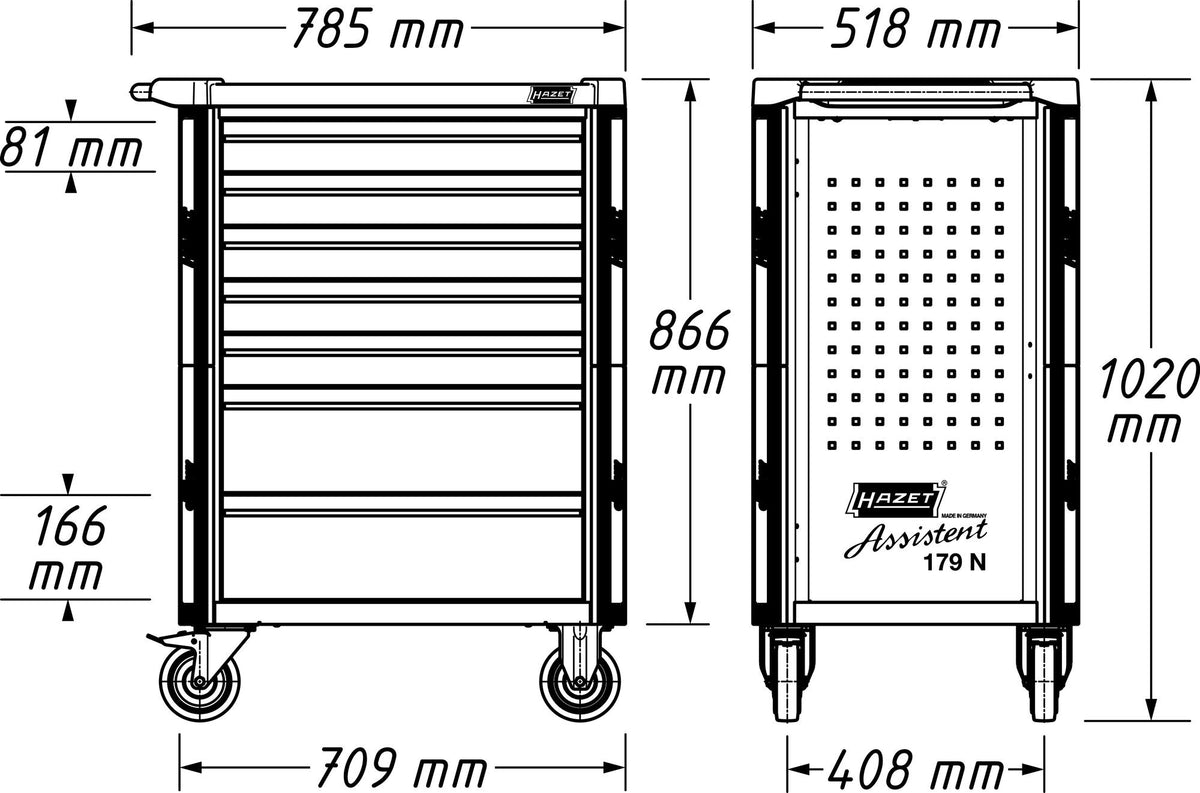 HAZET Werkzeugwagen 179N-7/220 – 7 Schubladen, 220-teilig, 540 kg, Stahlblech blau