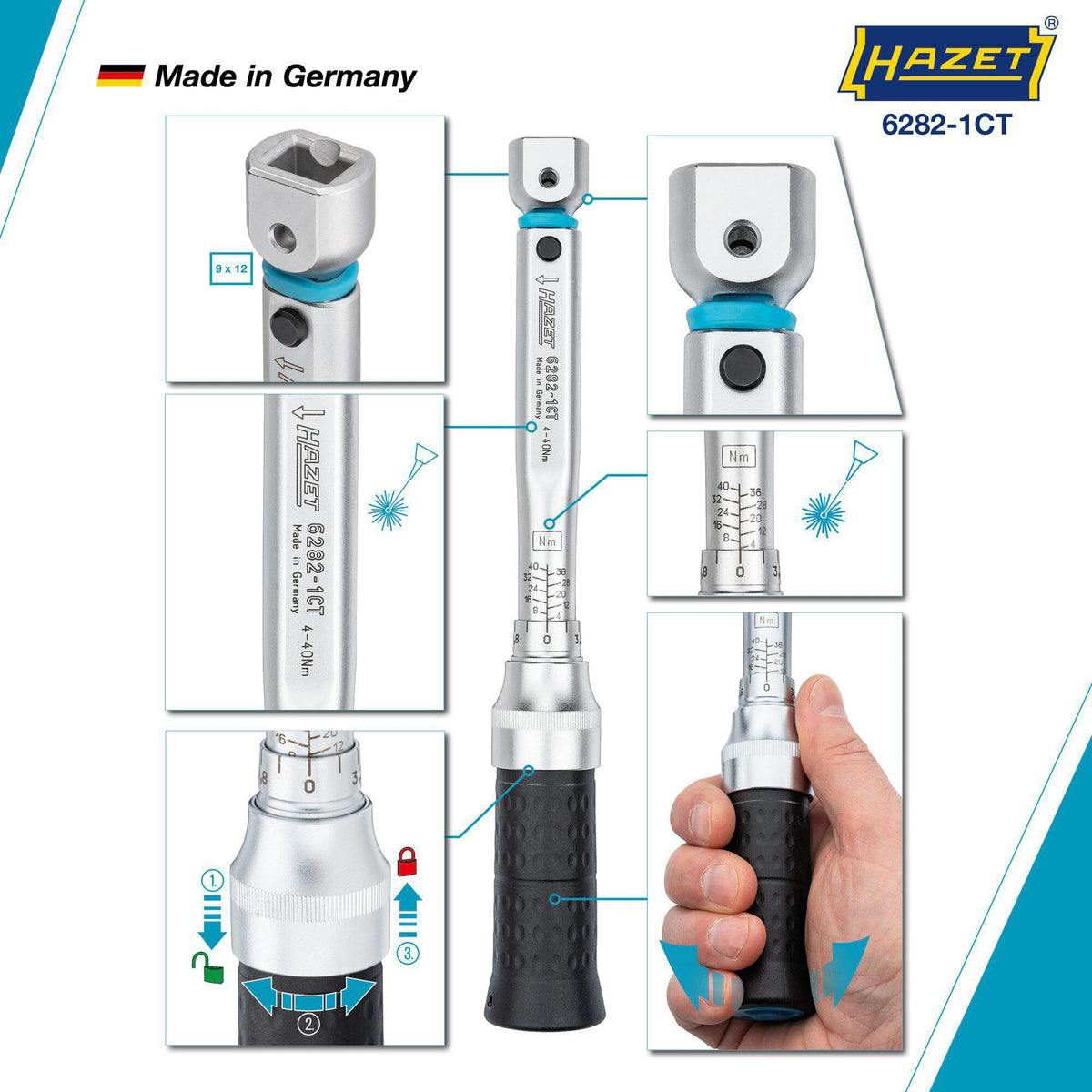 HAZET Drehmomentschlüssel 6280-1CT 2-10 Nm mit 9x12 mm Einsteckaufnahme