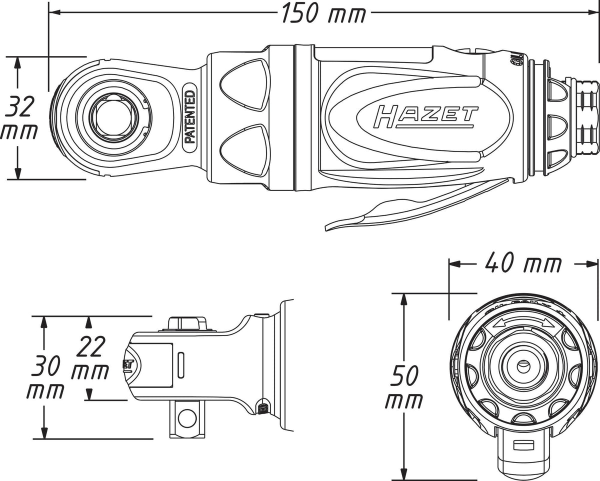 HAZET Druckluftratschenschrauber 9021P-2 Mini 10 mm (3/8″) 54 Nm – Kurze Bauform