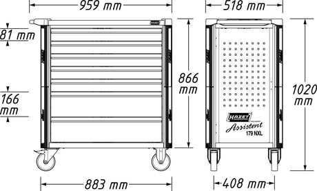 HAZET Werkstattwagen 179NXL-8/440 mit 440-teiligem Werkzeugsortiment, 8 Schubladen, 1000 kg