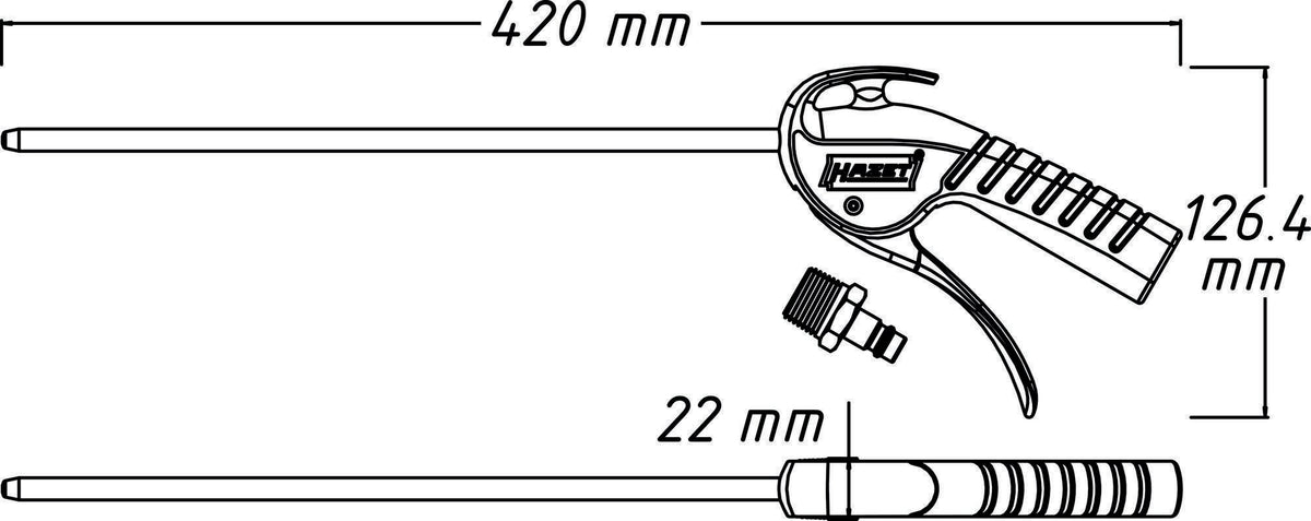 HAZET Druckluftausblaspistole 9040P-2 mit Kupplungsstecker DN 7,2 – 290 l/min